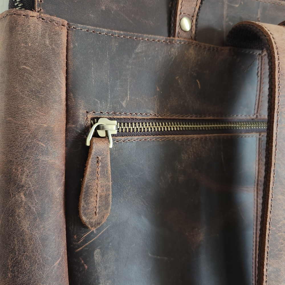 Leather Backpack Tote in Distressed Brown - Picture 6 of 16